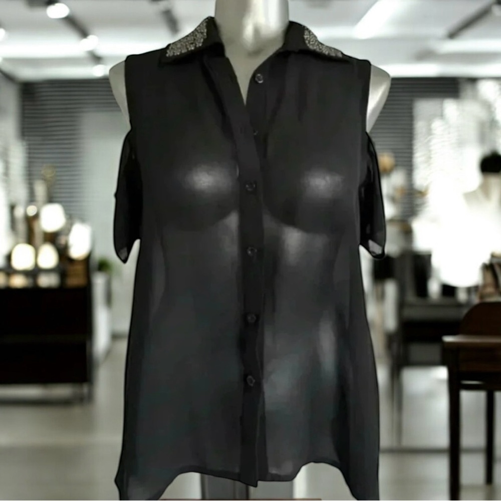 $10 Add-on | Women’s Sheer Top  with Embellished Collar